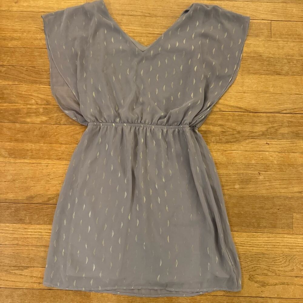 Buttons grey silver cap sleeve V-neck mini a-line party dress size small S
 b66